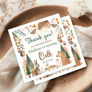 Cute Woodland Animals 1st Birthday Party Napkin