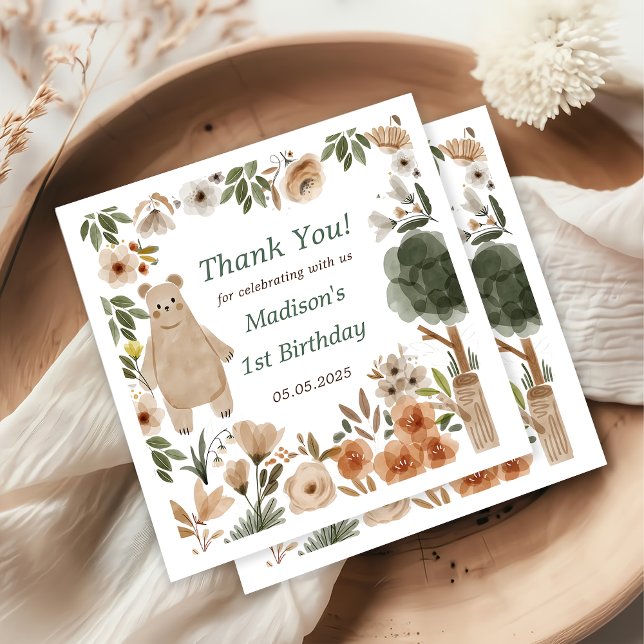 Cute Woodland Animals 1st Birthday Party Napkins (Creator Uploaded)