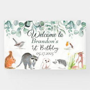 Cute Woodland Animals 1st Birthday Wild One  Banner