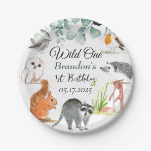 Cute Woodland Animals 1st Birthday Wild One Paper Plate