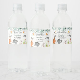 Cute Woodland Animals 1st Birthday Wild One Water Bottle Label