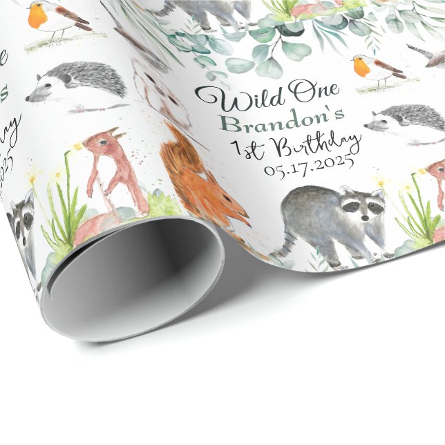 Cute Woodland Animals 1st Birthday Wild One  Wrapping Paper (Roll Corner)
