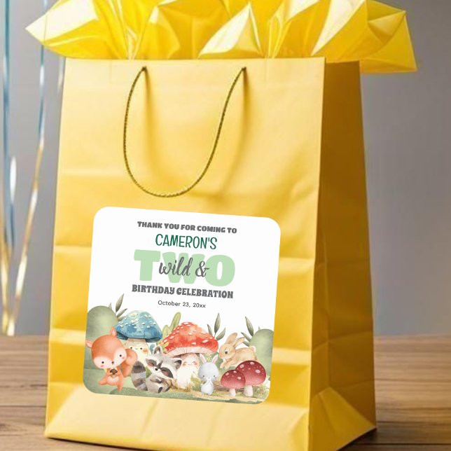 Cute Woodland Animals 2nd Birthday Party  Square Sticker (Creator Uploaded)