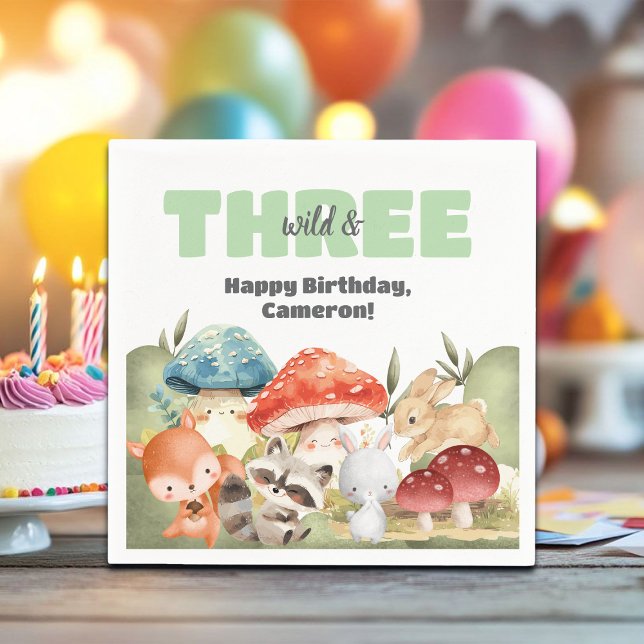 Cute Woodland Animals 3rd Birthday Party Napkin (Creator Uploaded)
