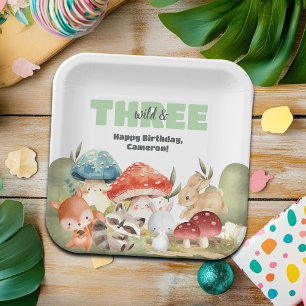 Cute Woodland Animals 3rd Birthday Party Paper Plate
