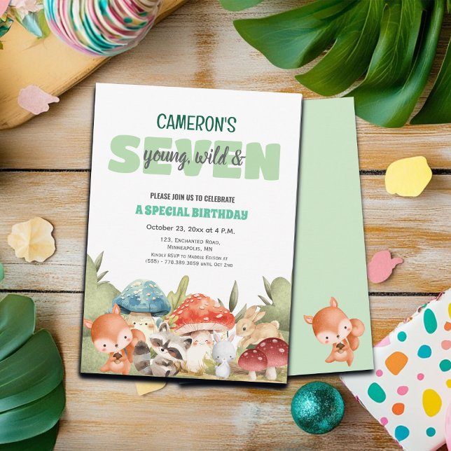 Cute Woodland Animals 7th Birthday Party  Invitation (Creator Uploaded)