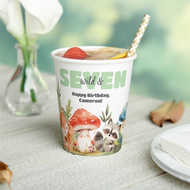 Cute Woodland Animals 7th Birthday Party Paper Cups (Insitu)