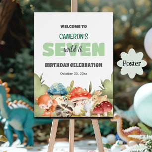 Cute Woodland Animals 7th Birthday Party Welcome Poster