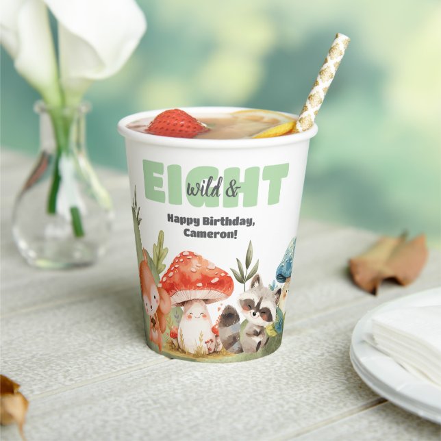 Cute Woodland Animals 8th Birthday Party Paper Cups (Insitu)