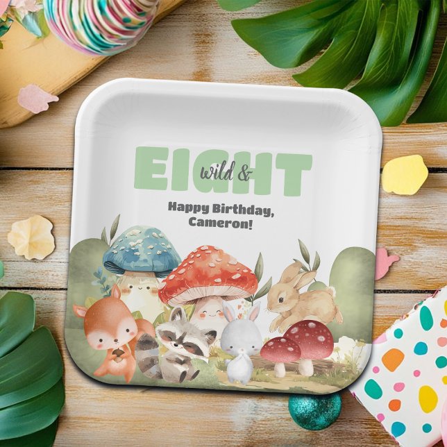Cute Woodland Animals 8th Birthday Party Paper Plate (Creator Uploaded)