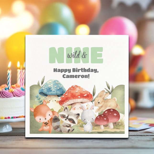 Cute Woodland Animals 9th Birthday Party Napkin (Creator Uploaded)