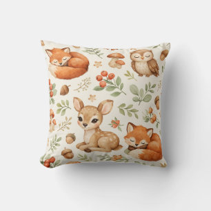 Cute Woodland Animals and Berries Pattern Cushion