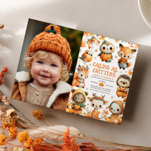 Cute Woodland Animals Autumn Kids' Birthday Photo  Invitation