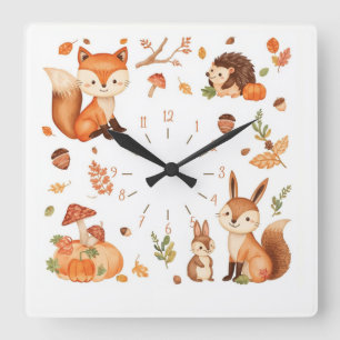 Cute Woodland Animals Autumn Wall Clock with Fox