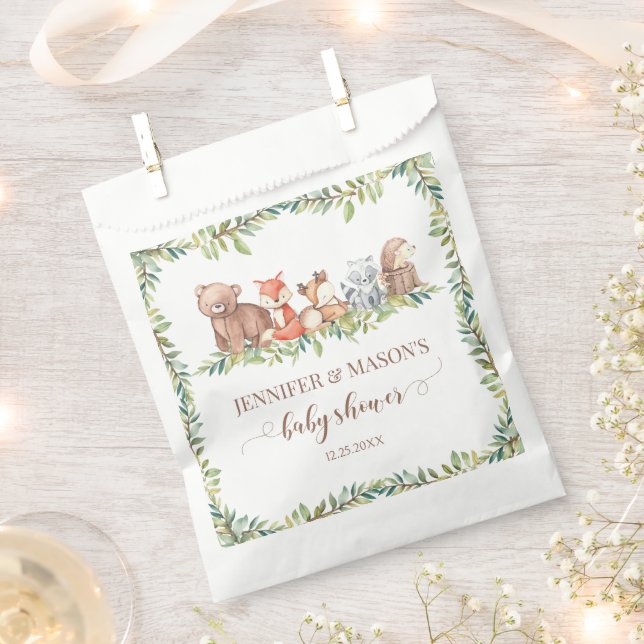 Cute woodland animals baby boy shower favour bags (Clipped)