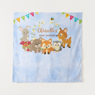 Cute Woodland Animals Baby Shower Backdrop Banner Tapestry