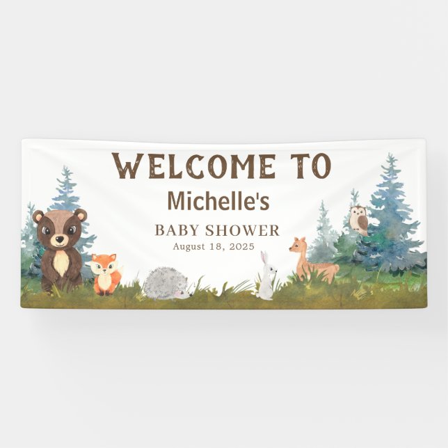 Cute Woodland Animals Baby Shower Banner (Horizontal)