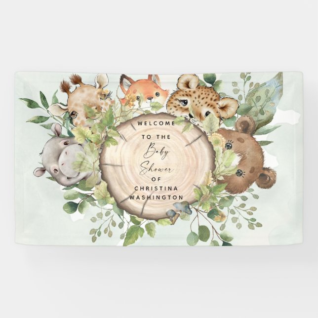 Cute Woodland Animals Baby Shower  Banner (Horizontal)