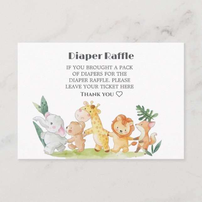 Cute Woodland Animals Baby Shower Diaper Raffle Enclosure Card (Front)