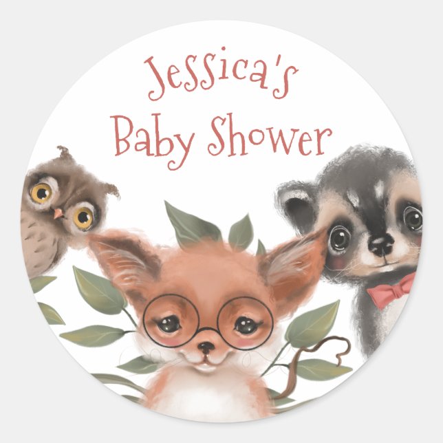 Cute Woodland Animals Baby Shower for Boy Classic Round Sticker (Front)