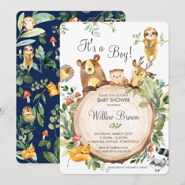 Cute Woodland Animals Baby Shower Gender Neutral Invitation (Front/Back)