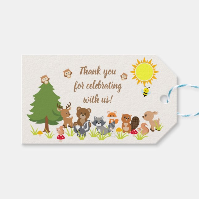 Cute Woodland Animals Baby Shower Gift Tags (Front (Horizontal))