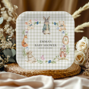 Cute Woodland Animals Baby Shower Gingham Plates