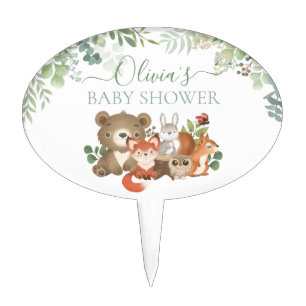 Cute Woodland Animals Baby Shower Greenery Cake To Cake Pick