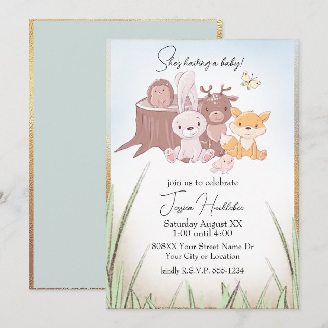 Cute Woodland Animals Baby Shower Invitation (Front/Back)