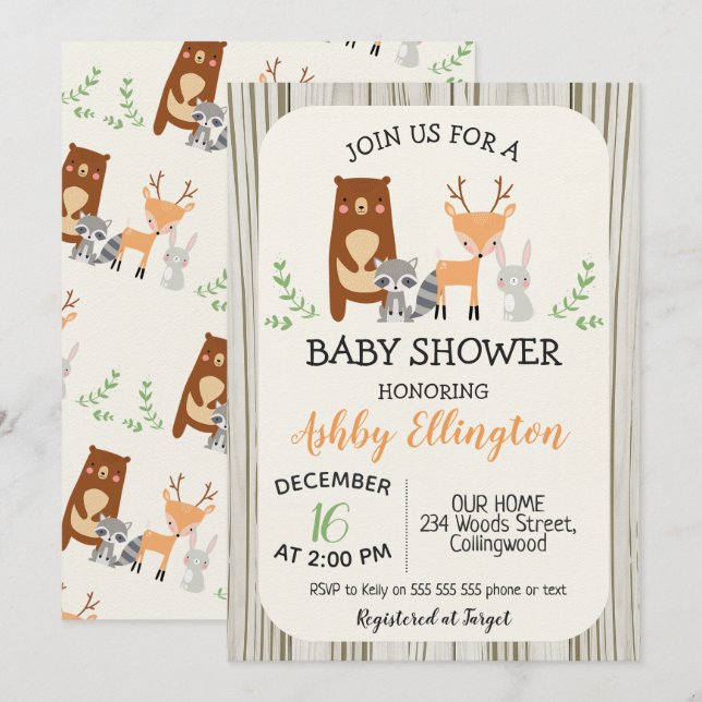 Cute Woodland Animals Baby Shower Invitation (Front/Back)