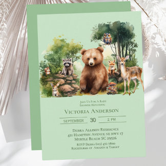 Cute Woodland Animals Baby Shower Invitation