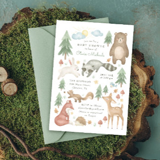 Cute Woodland Animals Baby Shower Invitation