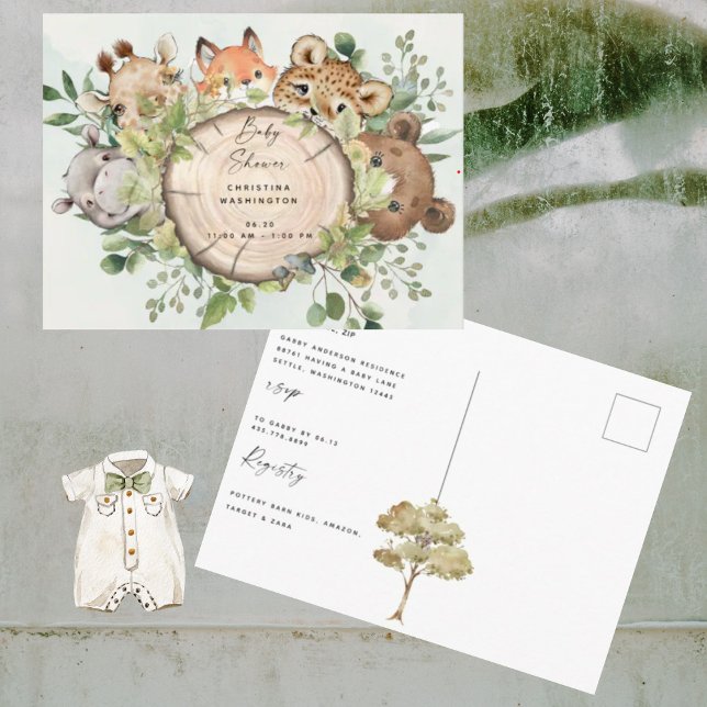 Cute Woodland Animals Baby Shower  Invitation Postcard (Creator Uploaded)