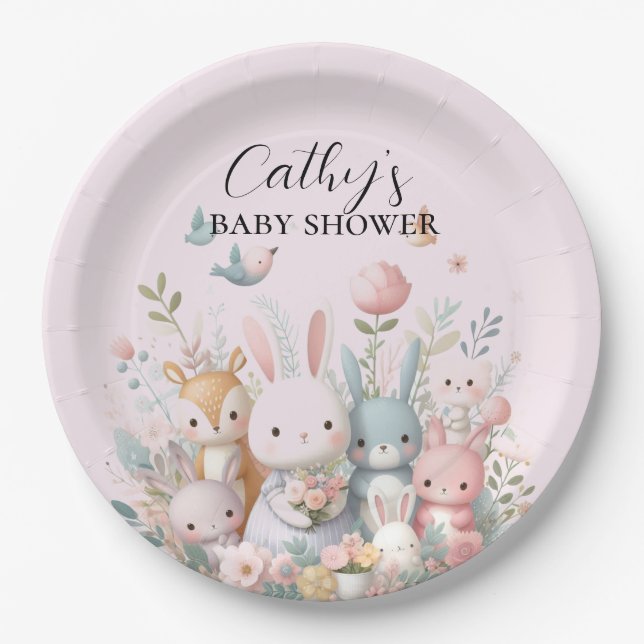 Cute  Woodland Animals Baby Shower Paper Plate (Front)
