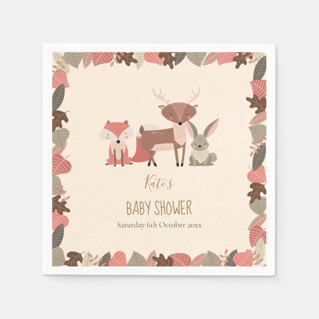 Cute Woodland Animals Baby Shower / Sprinkle Napkin (Front)