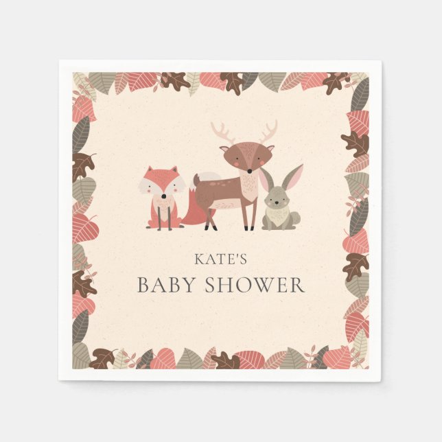 Cute Woodland Animals Baby Shower Sprinkle Napkin (Front)