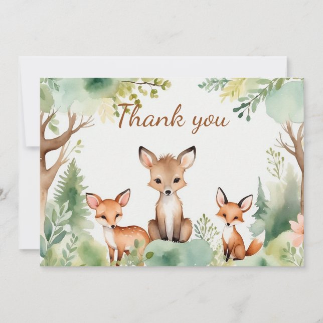 Cute Woodland Animals Baby Shower Thank You Card (Front)