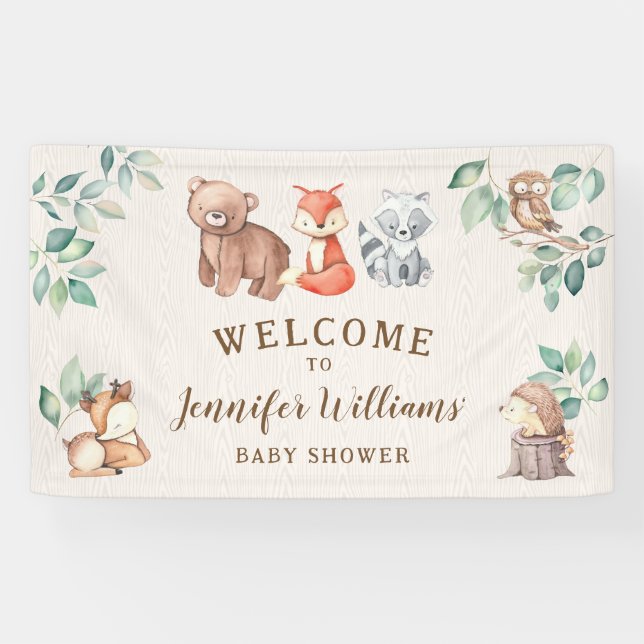 Cute Woodland animals baby shower welcome Banner (Horizontal)