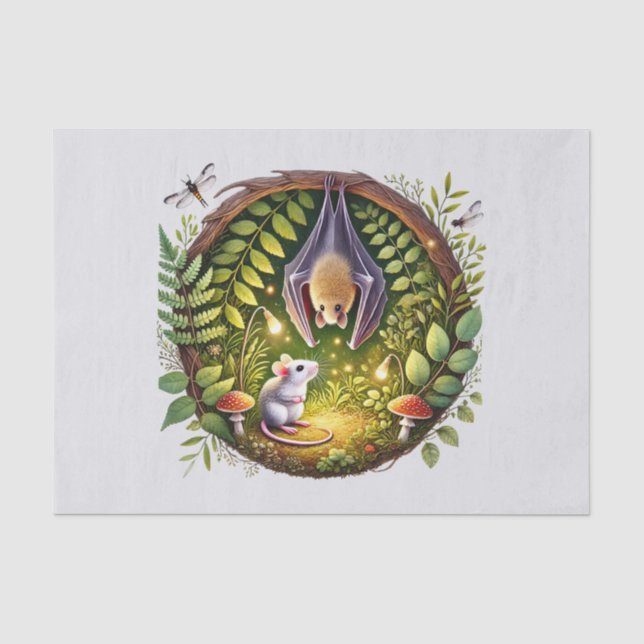 Cute woodland animals bat mouse tissue paper (Front)