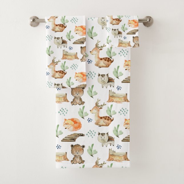 Cute Woodland Animals Bath Towel Set (Insitu)