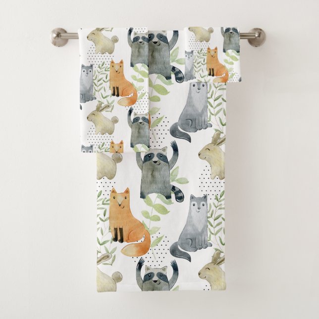 Cute Woodland Animals  Bath Towel Set (Insitu)