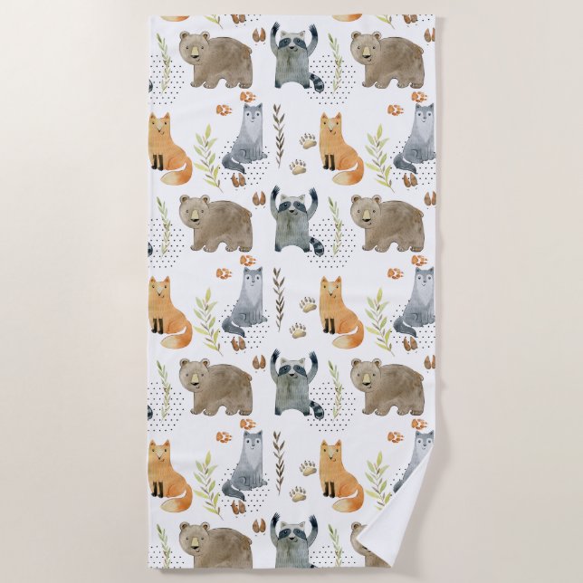 Cute Woodland Animals  Beach Towel (Front)