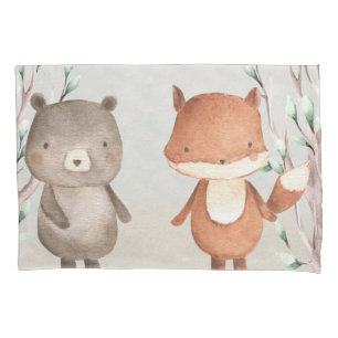 Cute Woodland Animals Bear and Fox Pillowcase