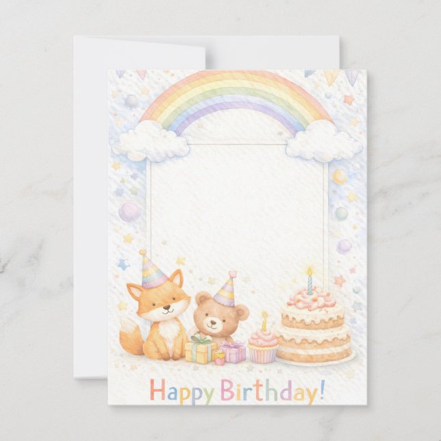 Cute Woodland Animals Birthday Invitation (Front)