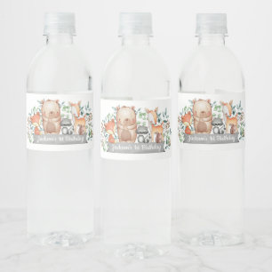 Cute Woodland Animals Birthday Party Favour Water Bottle Label