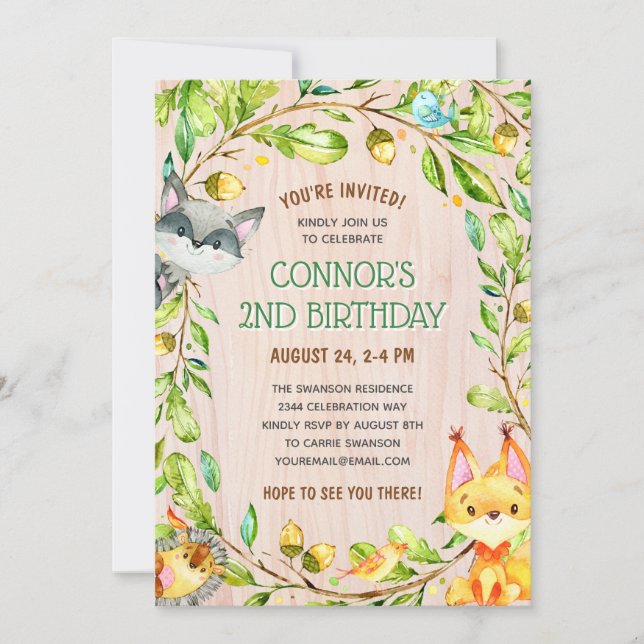Cute Woodland Animals Birthday Party Invitation (Front)
