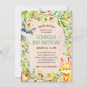 Cute Woodland Animals Birthday Party Invitation