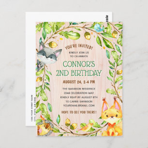 Cute Woodland Animals Birthday Party Invitation Postcard