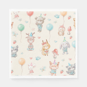 Cute Woodland Animals Birthday Party Napkin