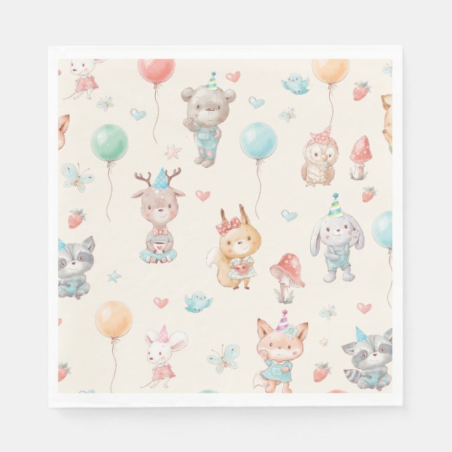 Cute Woodland Animals Birthday Party   Napkin (Front)